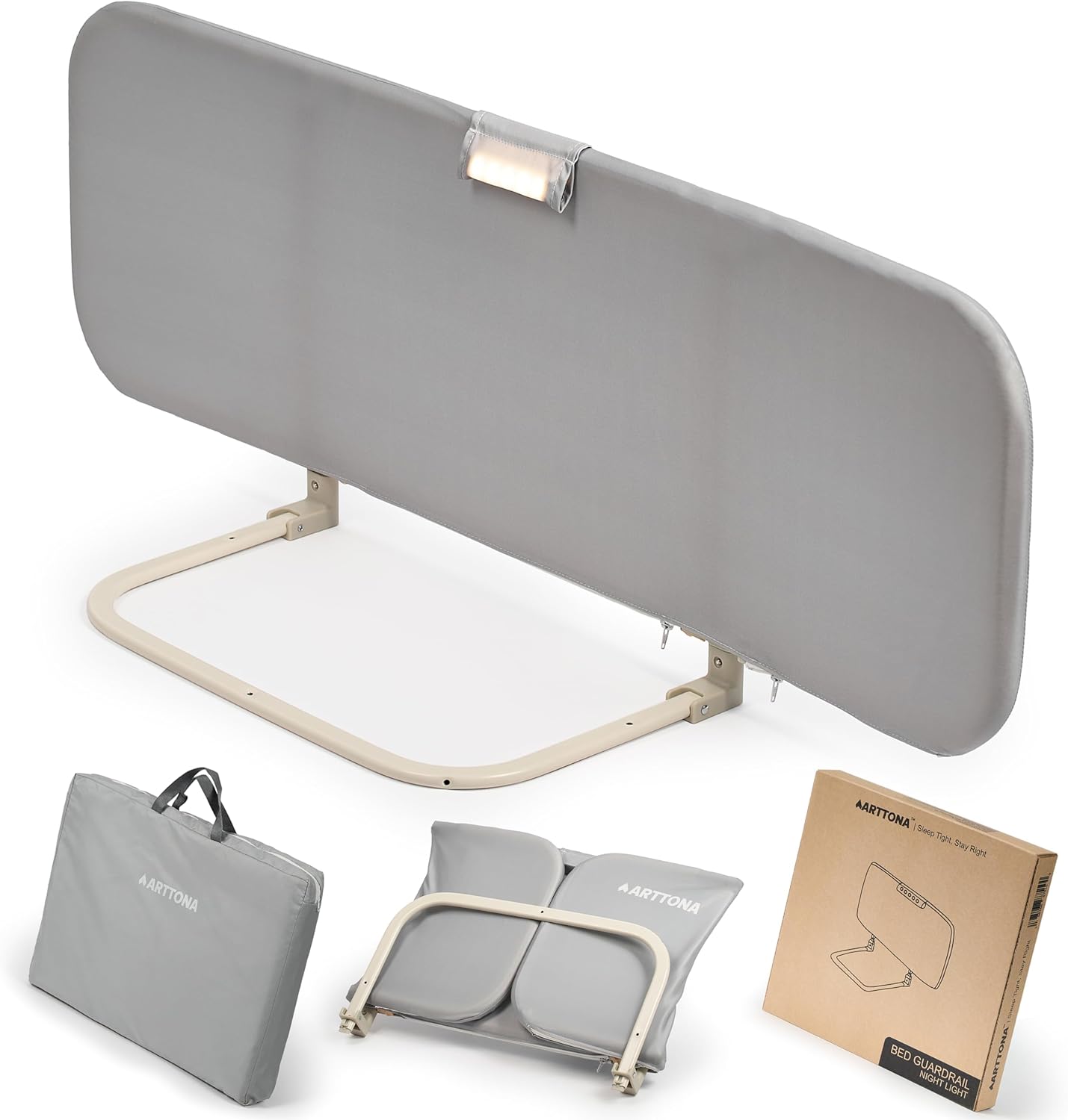 🛏️ Toddler Bed Rail with Built-in Night Light 🌙 | Safe & Adjustable 48" Bed Guard for Kids 🐟