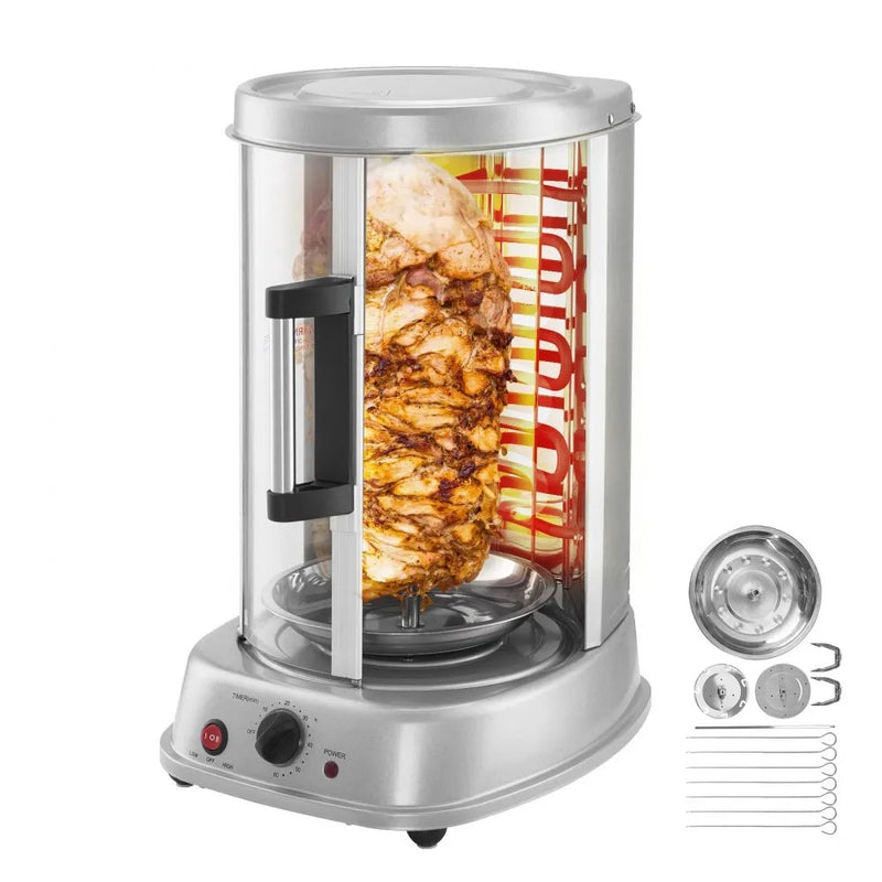 Electric Vertical Shawarma Rotisserie Grill with 360° Rotation & Timer