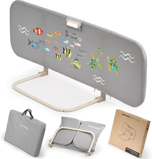 🛏️ Toddler Bed Rail with Built-in Night Light 🌙 | Safe & Adjustable 48" Bed Guard for Kids 🐟