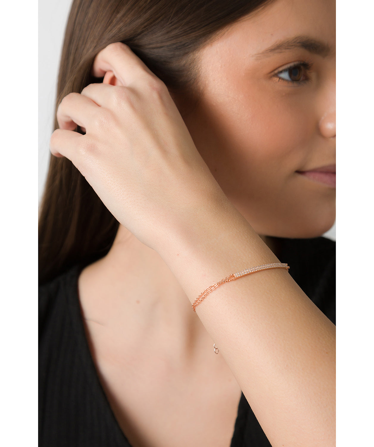 202419759 Gift Packaged 'Elpis' Rose Gold Plated Sterling Silver and Cubic Zirconia Bar Bracelet