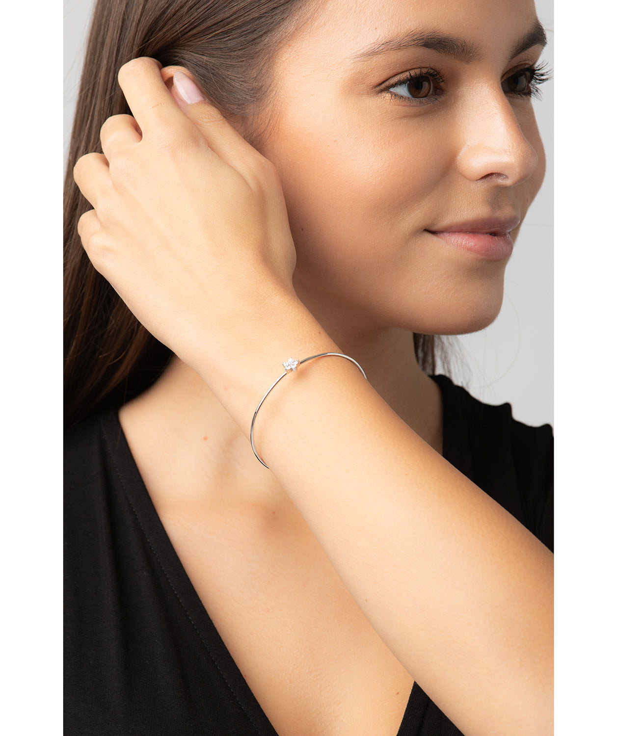 202419764 Gift Packaged 'Lopez' Rhodium Plated 925 Silver & Cubic Zirconia Flower Bracelet