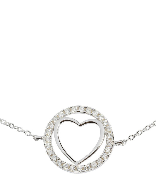 For Prince-Gift Packaged 'Aureola' Sterling Silver Heart & Cubic Zirconia Halo Bracelet