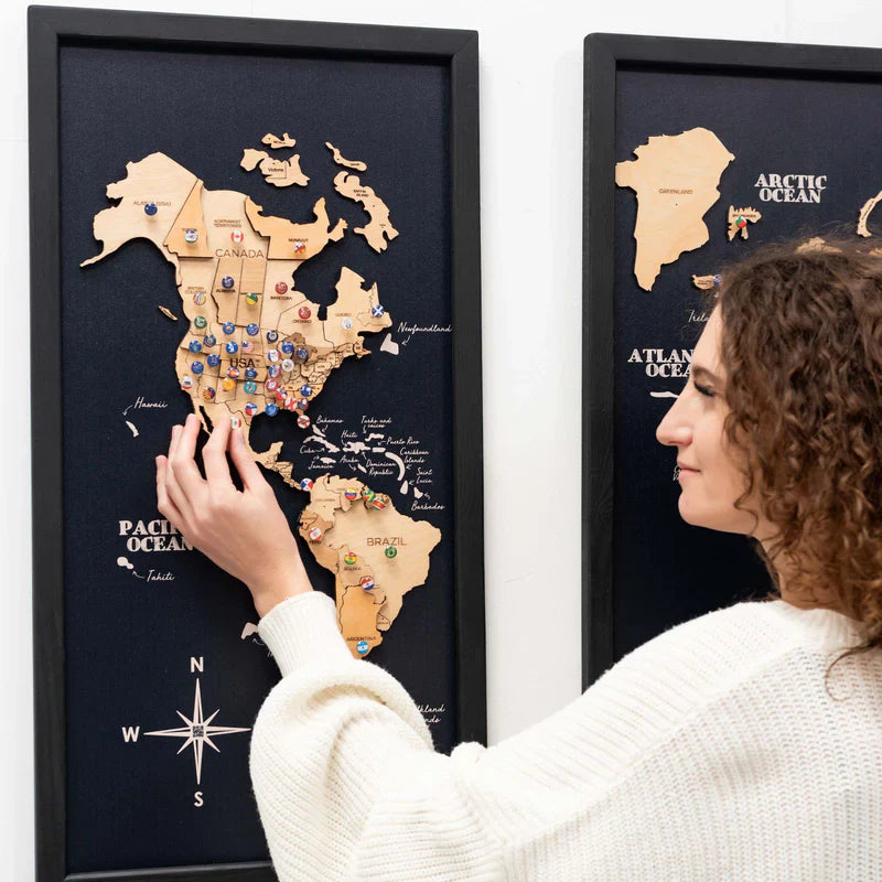 3D Wooden Triptych World Map