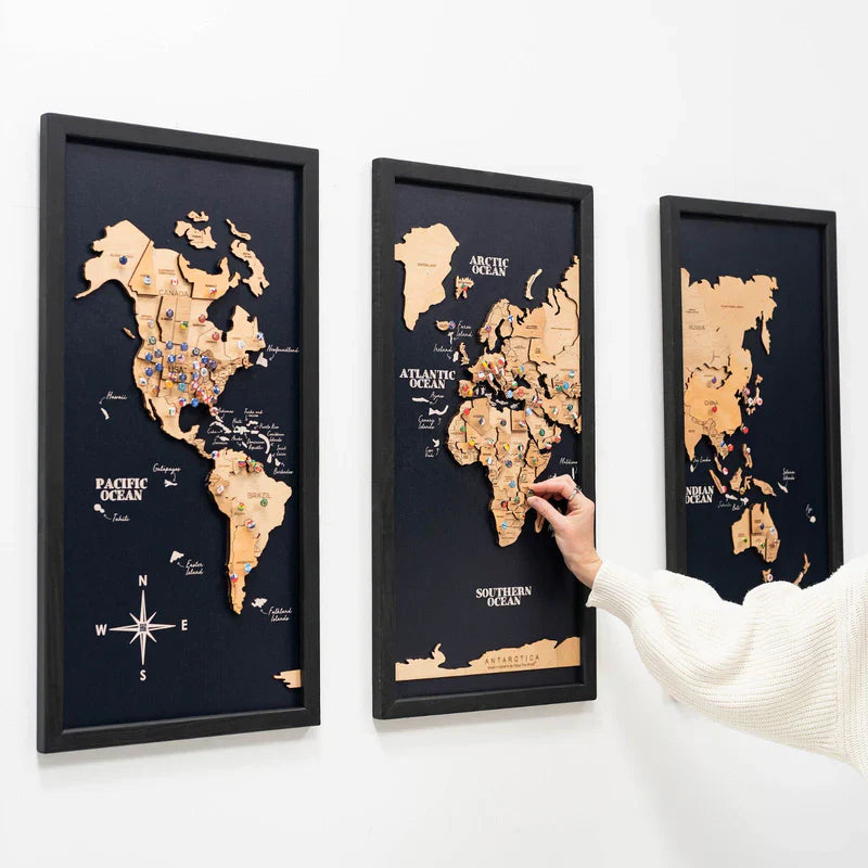 3D Wooden Triptych World Map